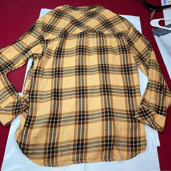 KAVU brown Tan Plaid 1/2 Button Flannel Shirt Big Front Pockets Tunic Cotton Med - Picture 5 of 13